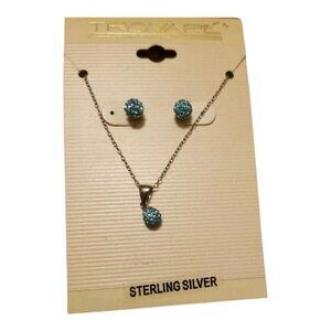 Sterling Silver/ Turquoise Pave Ball Stud Earring & Necklace Pendant set